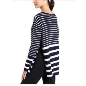 Athleta Stripe Oversized Annydo Side Slit Sweater Navy Blue White Size XS